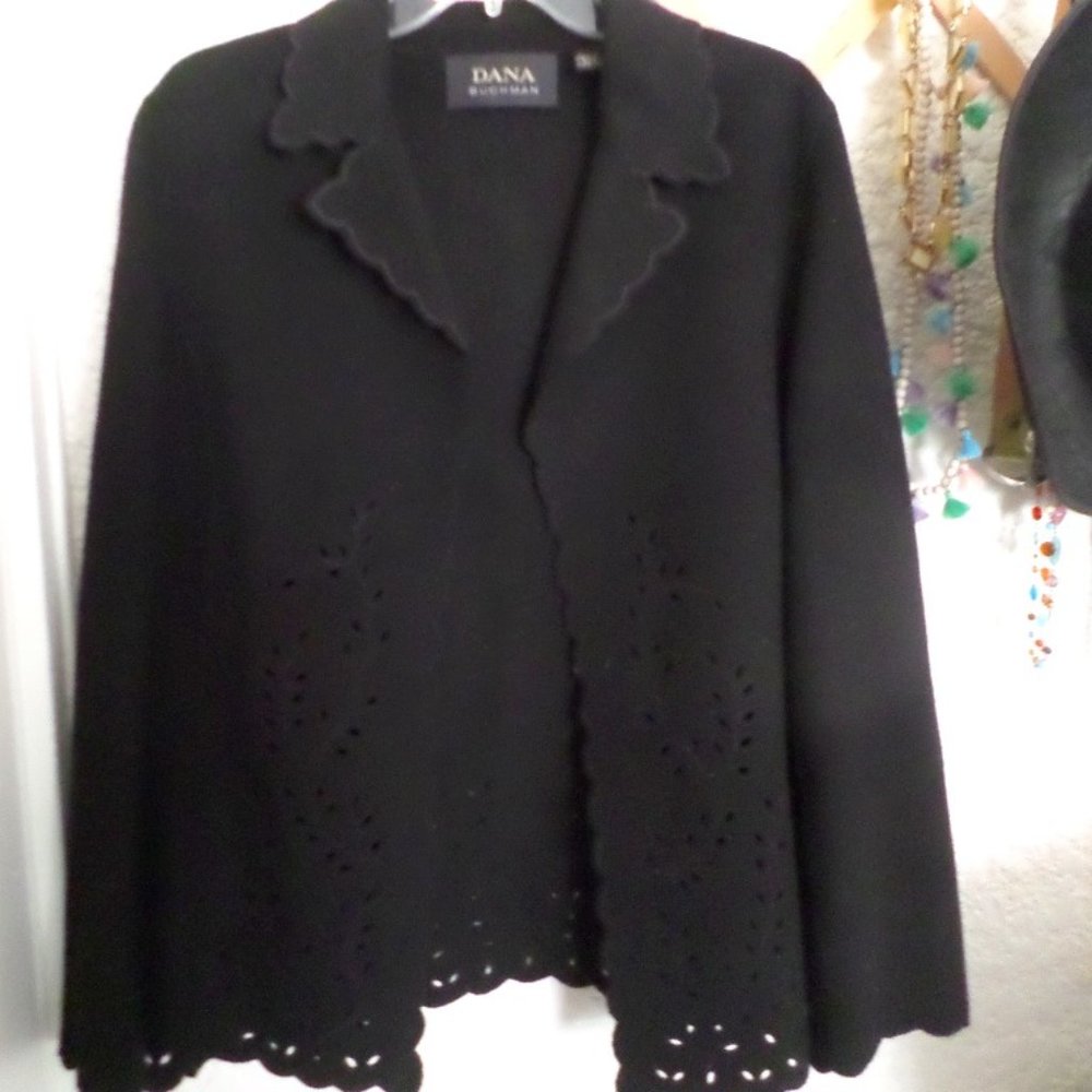 Dana Buchman Wool Flannel Laser Cut Open Front Blazer Sz 14